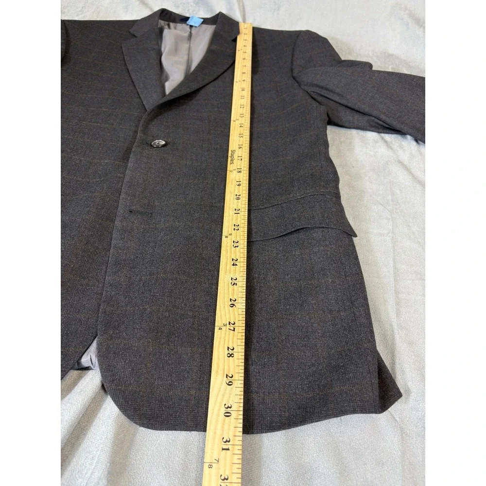 Jos A Bank Mens Gray Plaid 100% Wool Blazer 46R 1905 Jacket Tailored Fit
